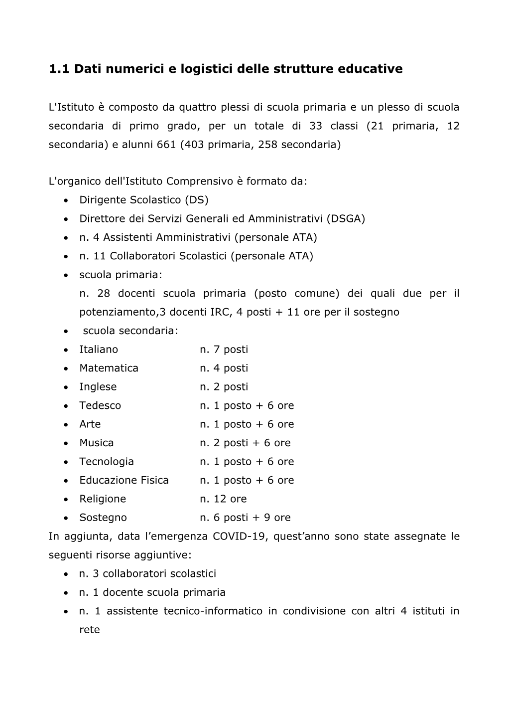 1.1 Dati Numerici E Logistici Delle Strutture Educative