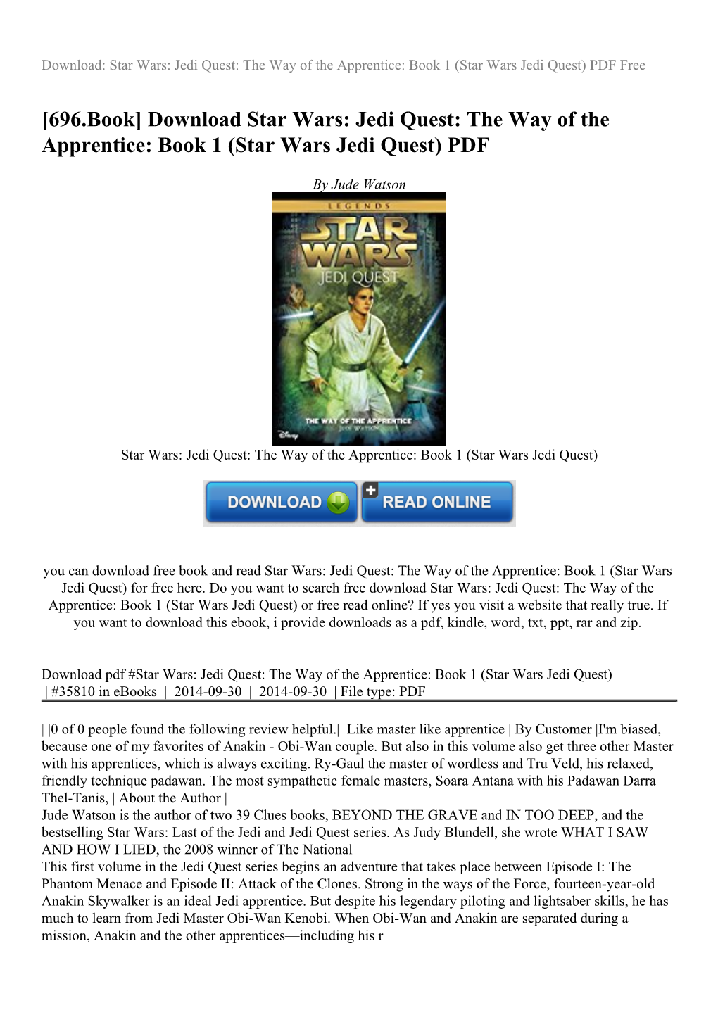 Download Star Wars: Jedi Quest: the Way of the Apprentice: Book 1 (Star Wars Jedi Quest) PDF