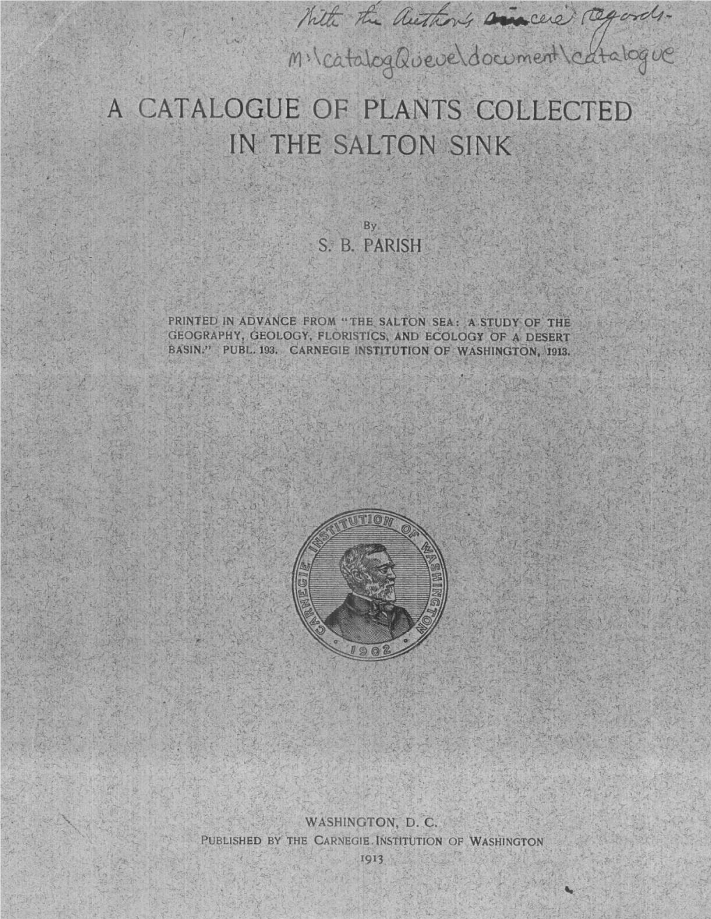 Catalogue of Plants Collected in the Salton Sink