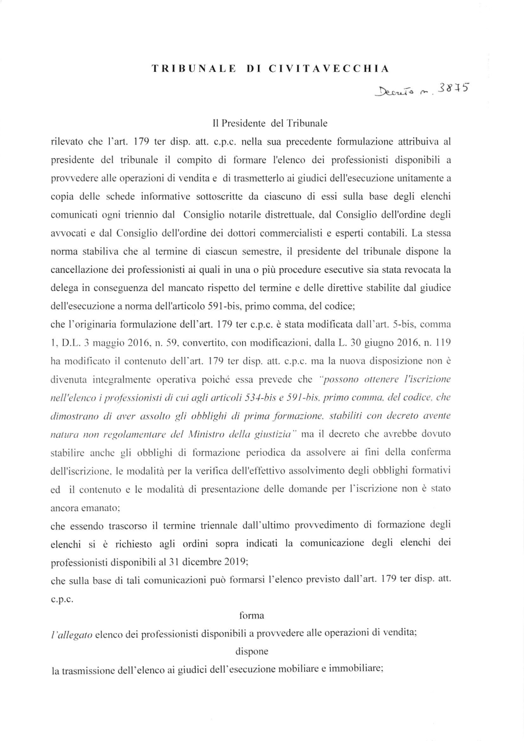 TRIBUNALE DI CIVITAVECCHIA §L,-Ì1 - 3815