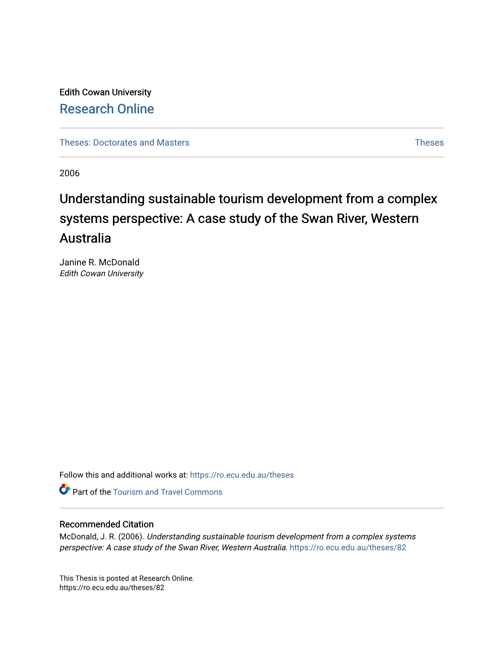 Understanding Sustainable Tourism Development from a Complex Systems Perspective: a Case Study of the Swan River, Western Australia