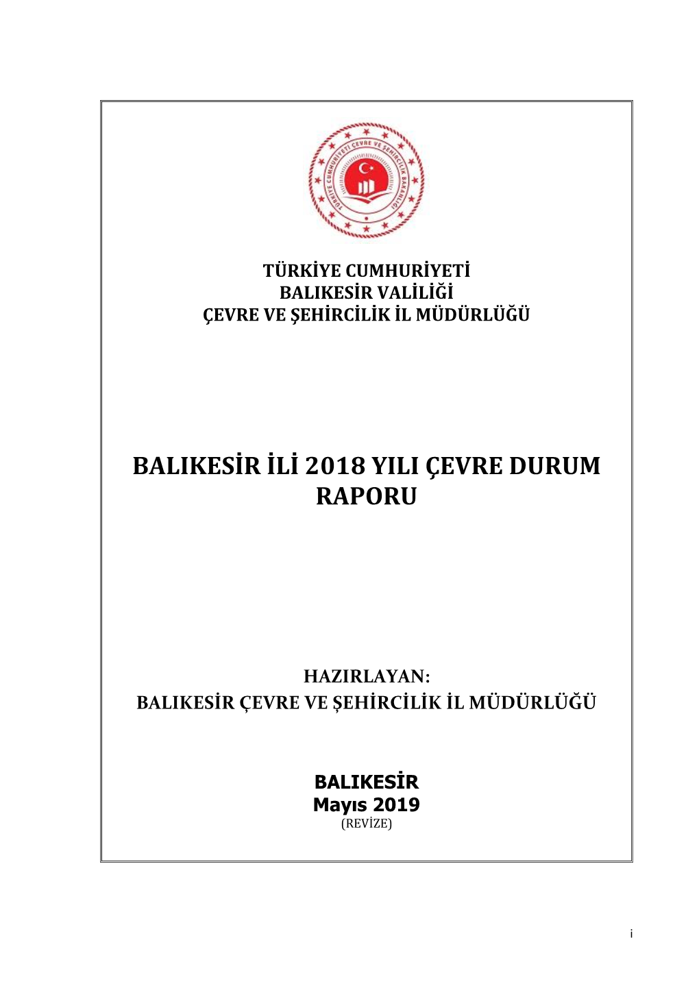 Balikesir Ili 2018 Yili Çevre Durum Raporu