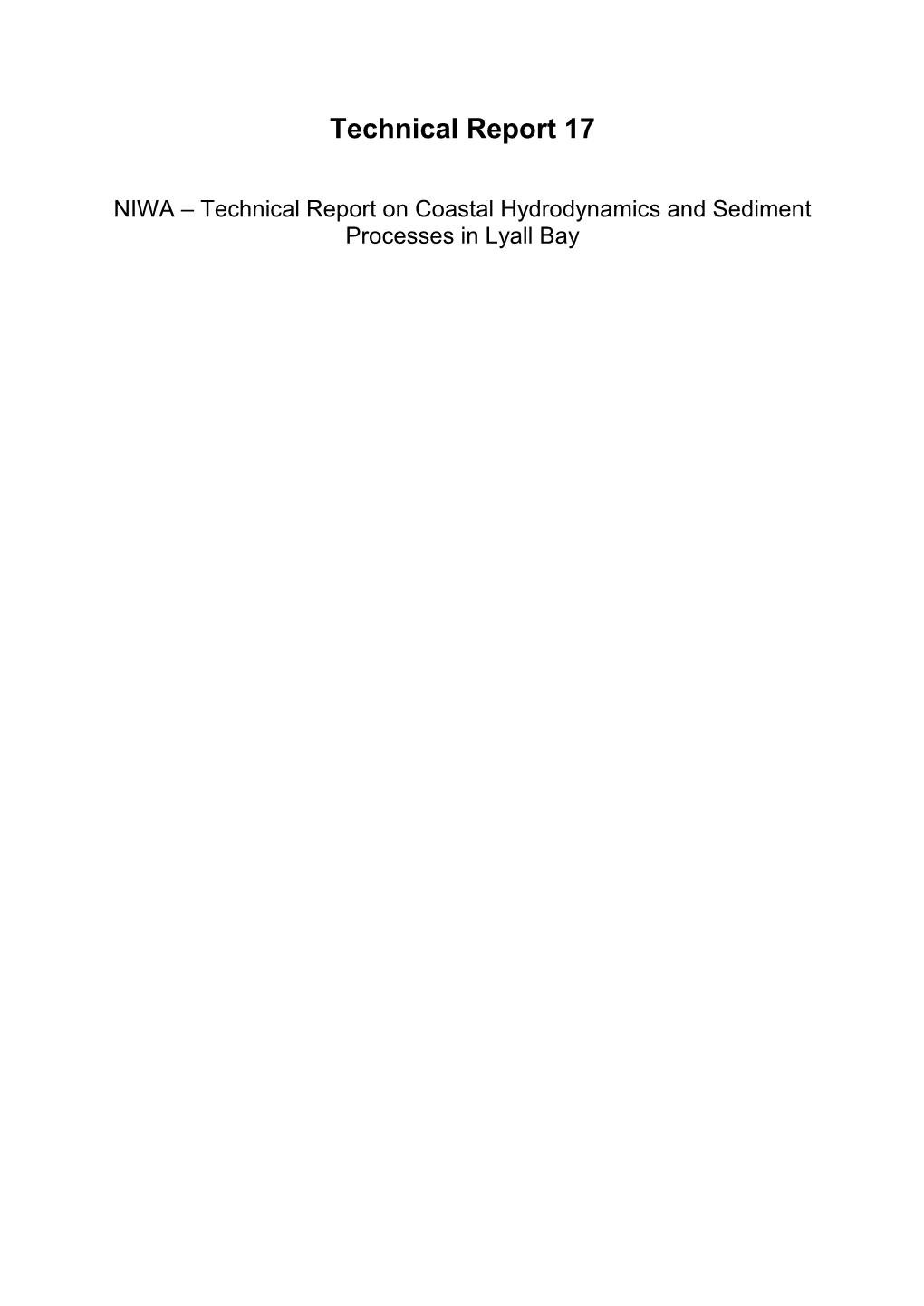 NIWA – Technical Report on Coastal Hydrodynamics and Sediment Processes in Lyall Bay