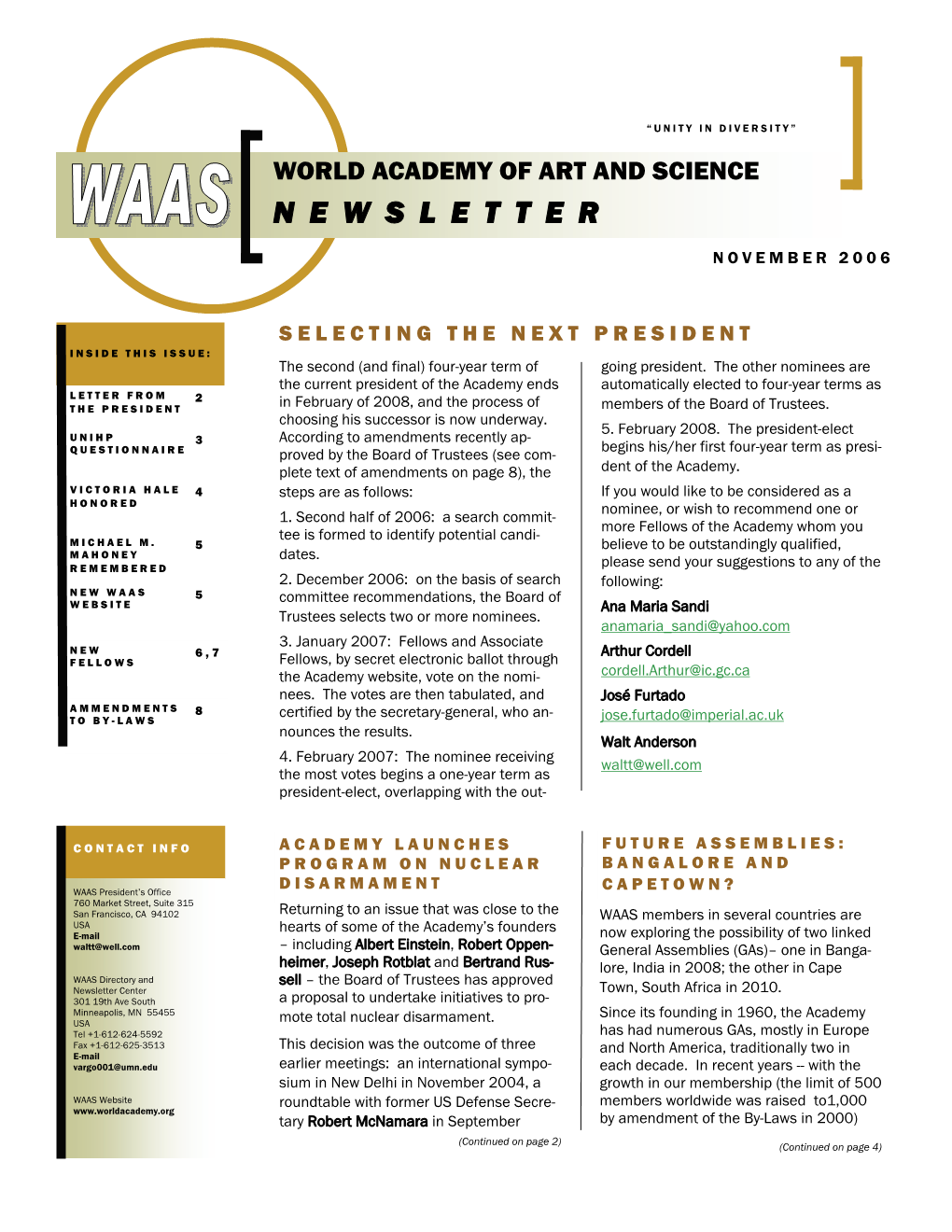 Waas Newsletter 10-23-2006 New Design.Pub