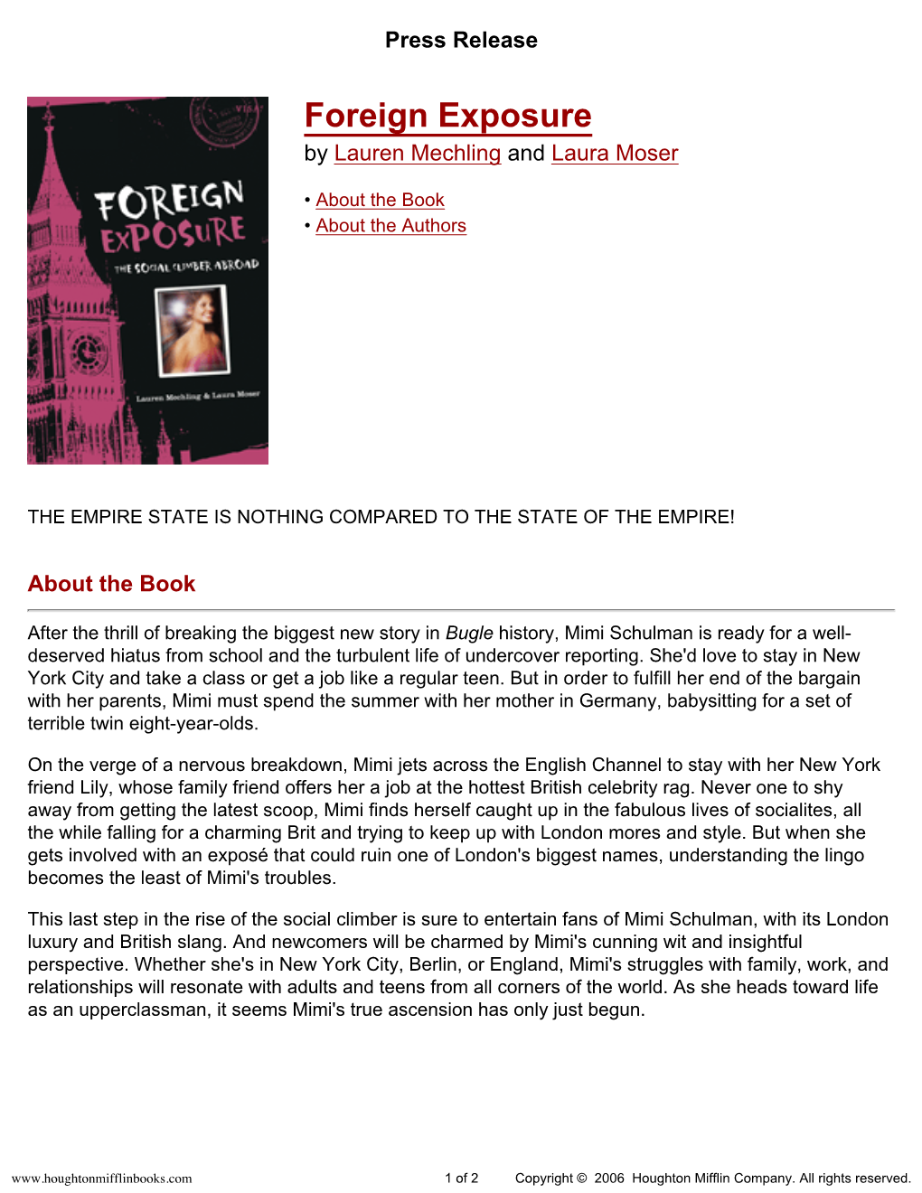 Press Release for Foreign Exposure Published by Houghton Mifflin