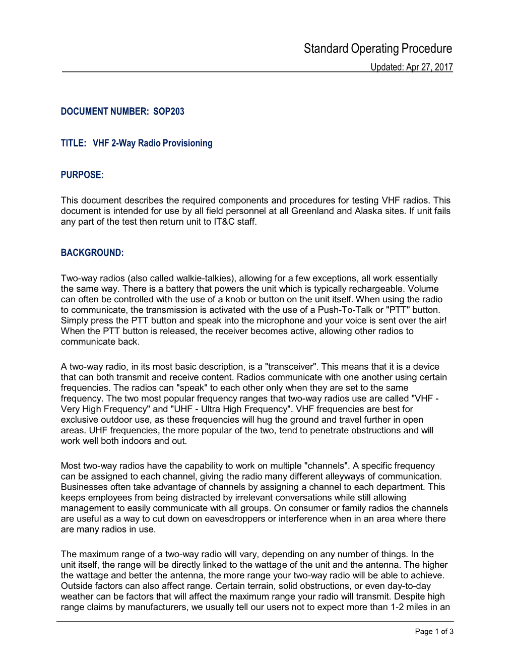 VHF2-Way Radio Provisioning