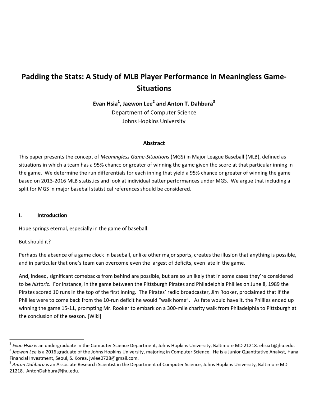 Padding the Stats: a Study of MLB Player Performance in Meaningless Game- Situations