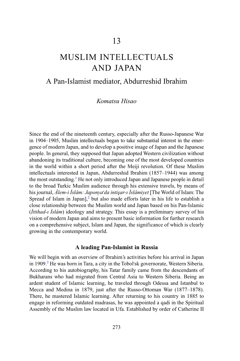 MUSLIM INTELLECTUALS and JAPAN a Pan-Islamist Mediator, Abdurreshid Ibrahim