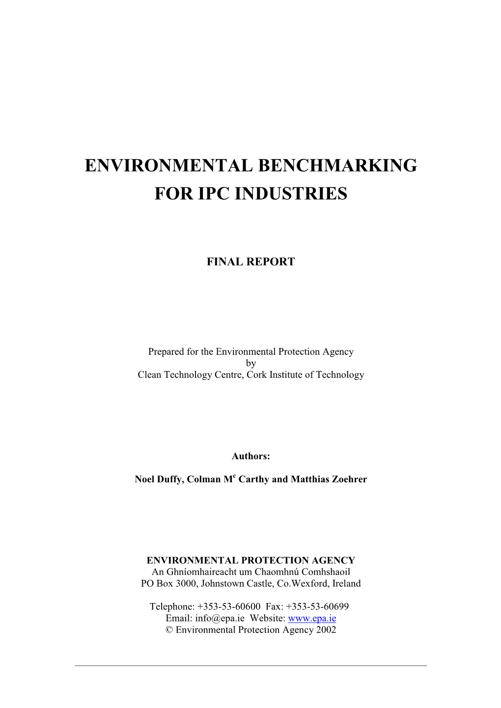 Environmental Benchmarking for Ipc Industries