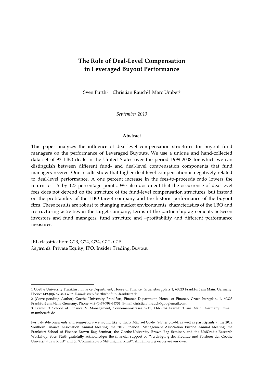 The Role of Deal-Level Compensation in Leveraged Buyout Performance