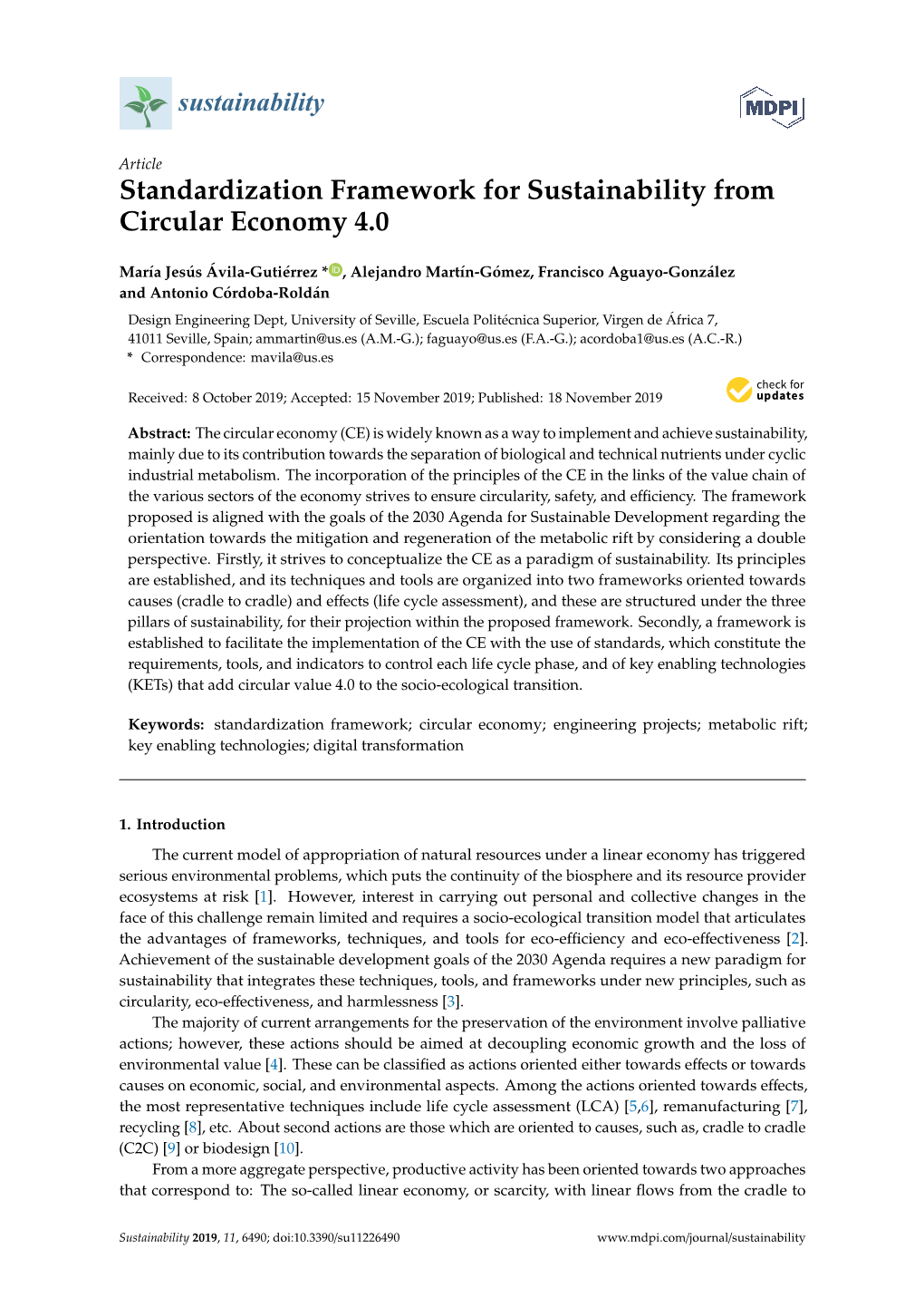 Standardization Framework for Sustainability from Circular Economy 4.0