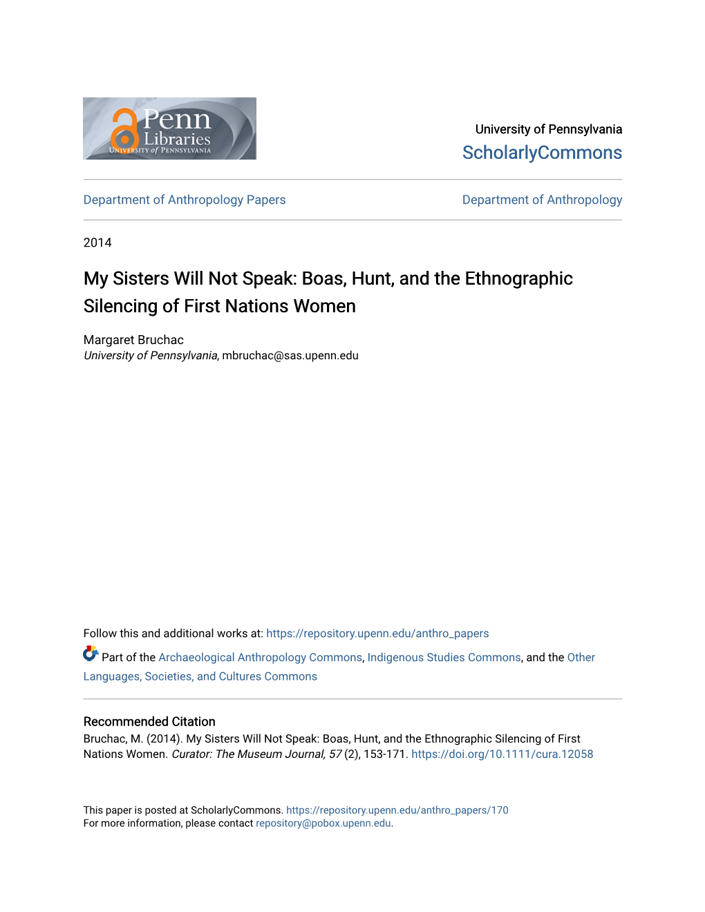 Boas, Hunt, and the Ethnographic Silencing of First Nations Women