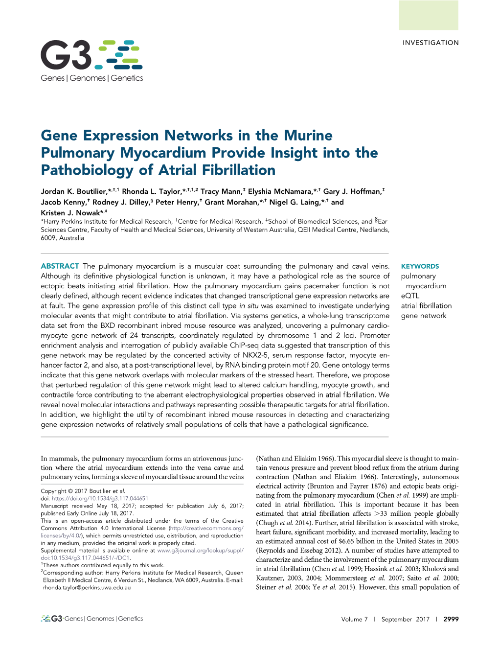 Gene Expression Networks in the Murine Pulmonary Myocardium Provide Insight Into the Pathobiology of Atrial Fibrillation