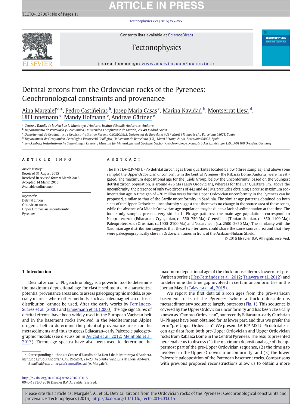 Detrital Zircons from the Ordovician Rocks of the Pyrenees: Geochronological Constraints and Provenance