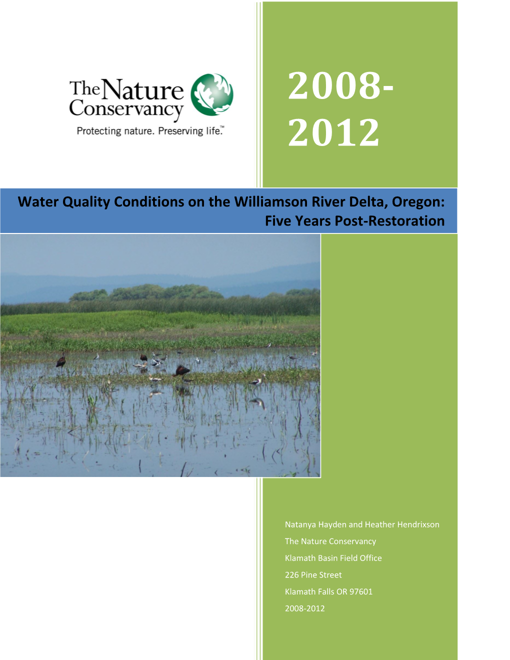 Water Quality Conditions on the Williamson River Delta, Oregon