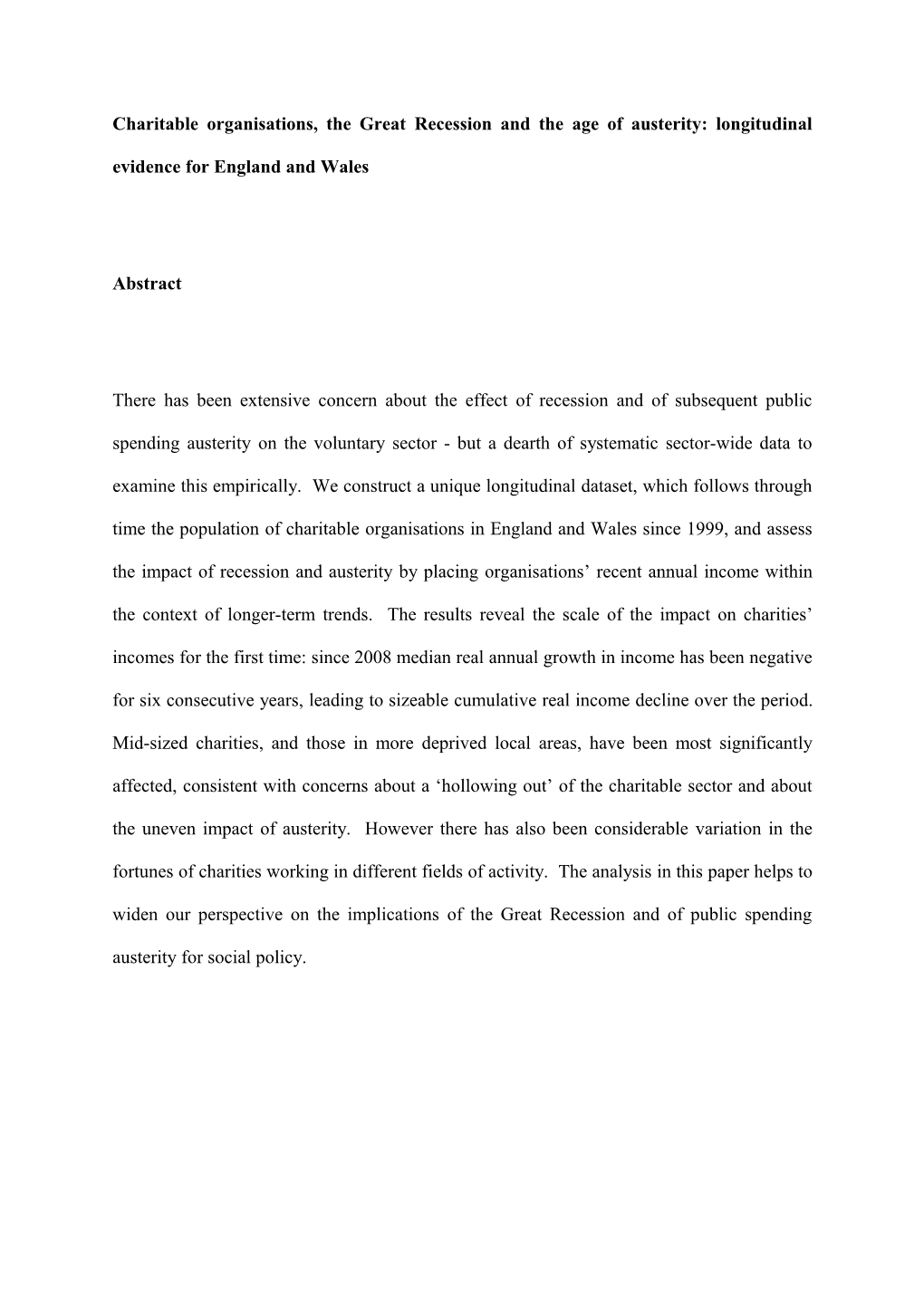 Introduction: the Implications of Recession and Austerity for Social Policy