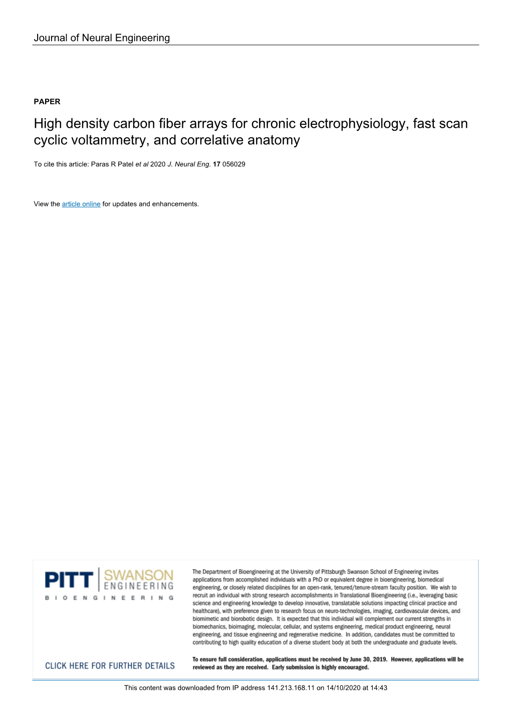 High Density Carbon Fiber Arrays for Chronic Electrophysiology, Fast Scan Cyclic Voltammetry, and Correlative Anatomy
