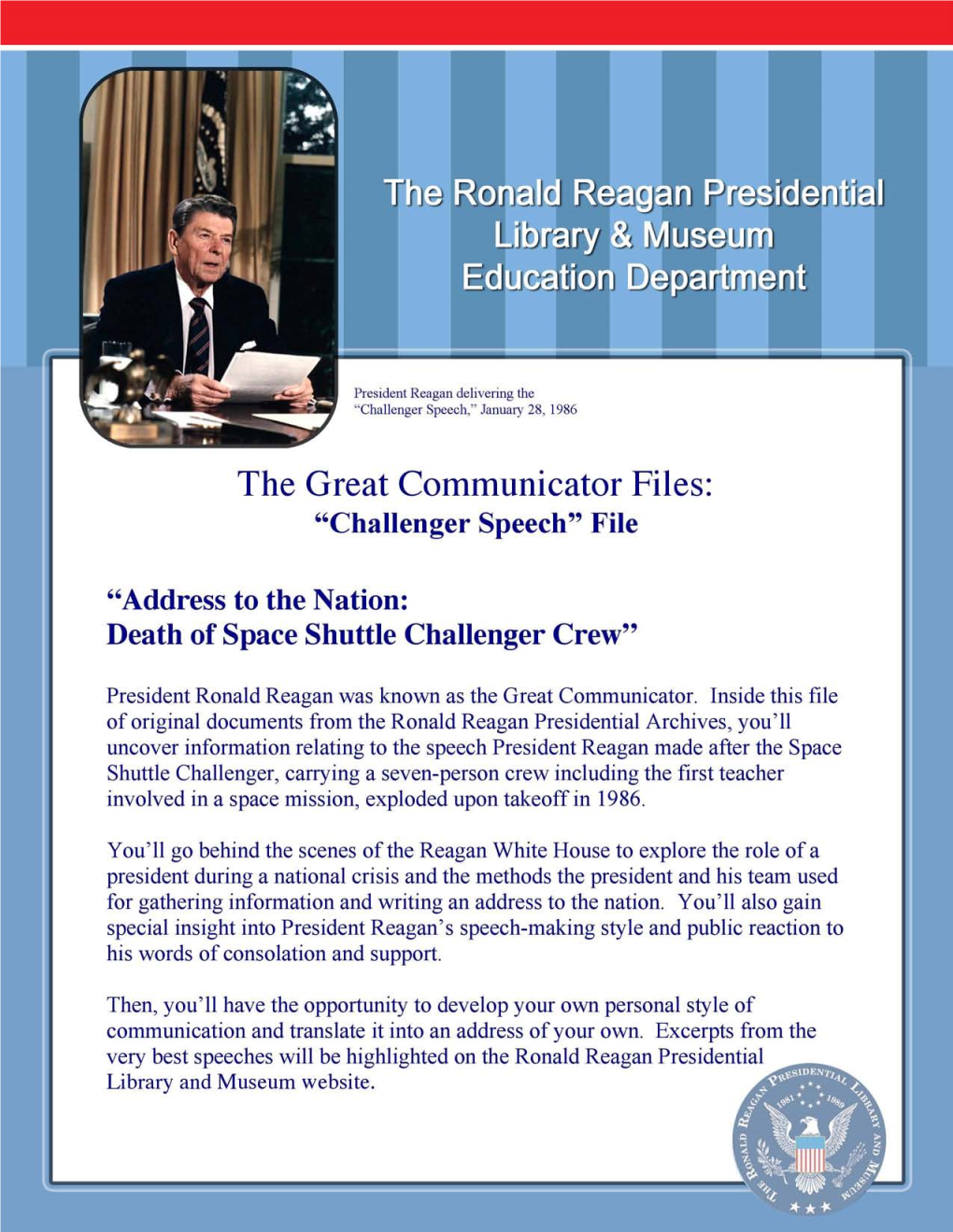 Teaching Resources for Reagan's Challenger Speech