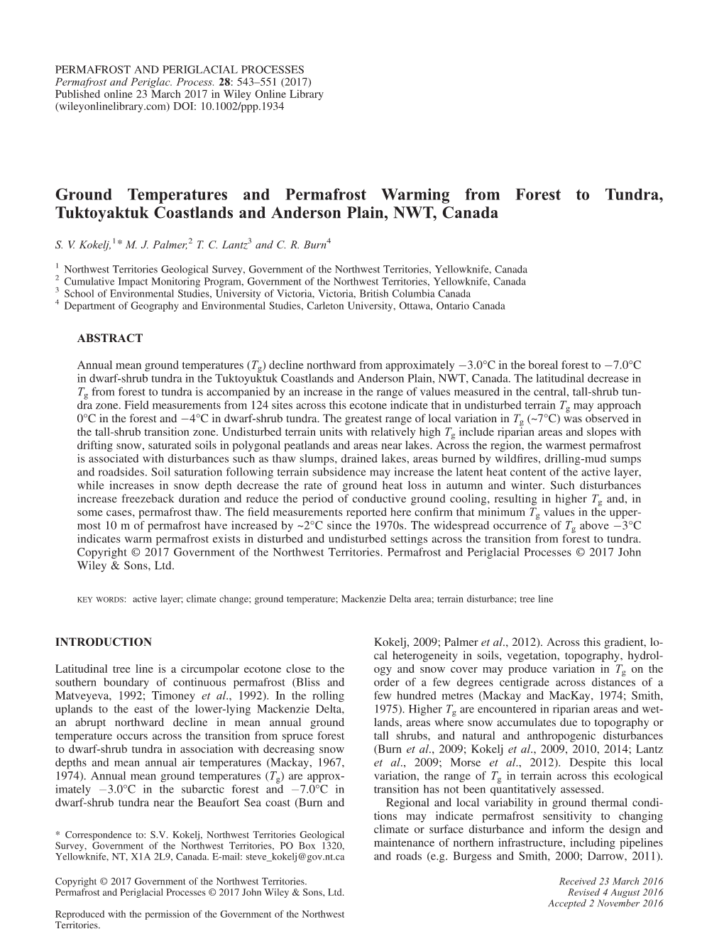 Ground Temperatures and Permafrost Warming from Forest to Tundra, Tuktoyaktuk Coastlands and Anderson Plain, NWT, Canada