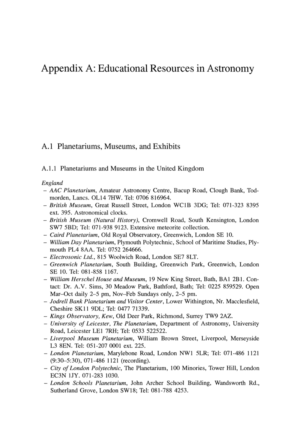 Appendix A: Educational Resources in Astronomy