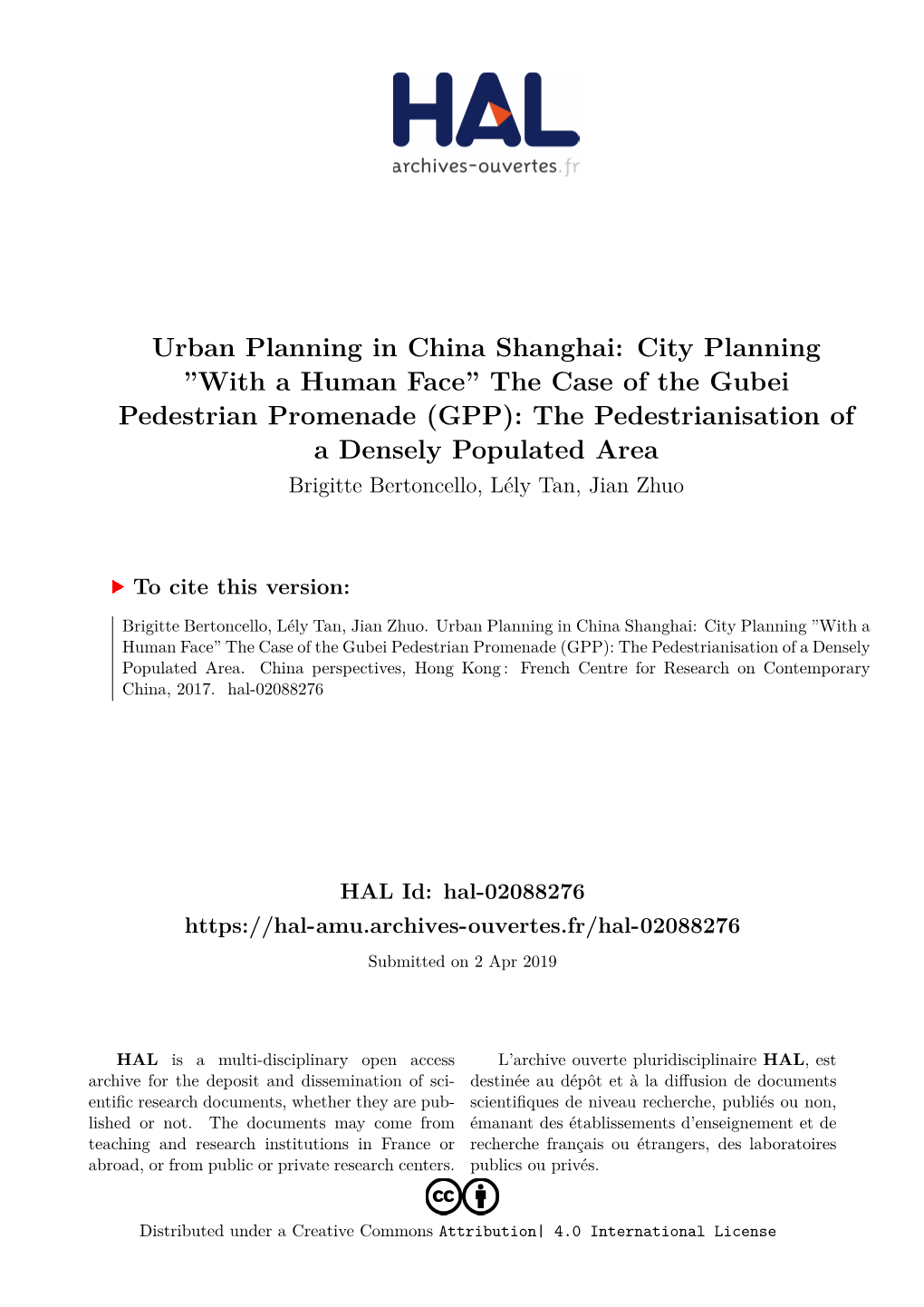 Urban Planning in China Shanghai: City Planning ''With a Human Face'