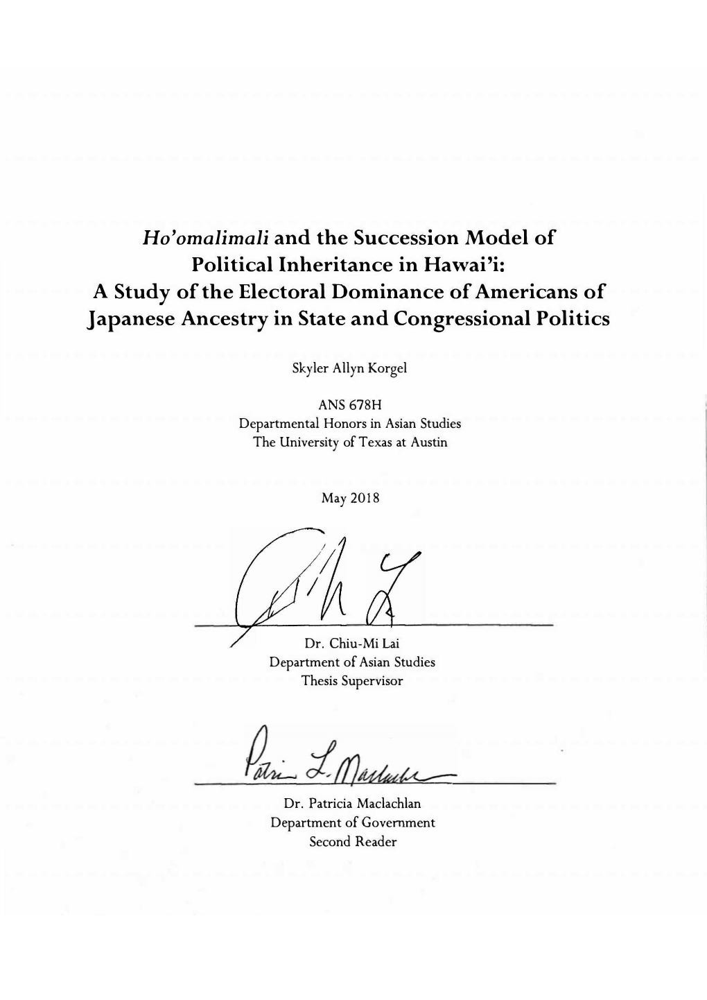 Ho'omalimali and the Succession Model of Political Inheritance In