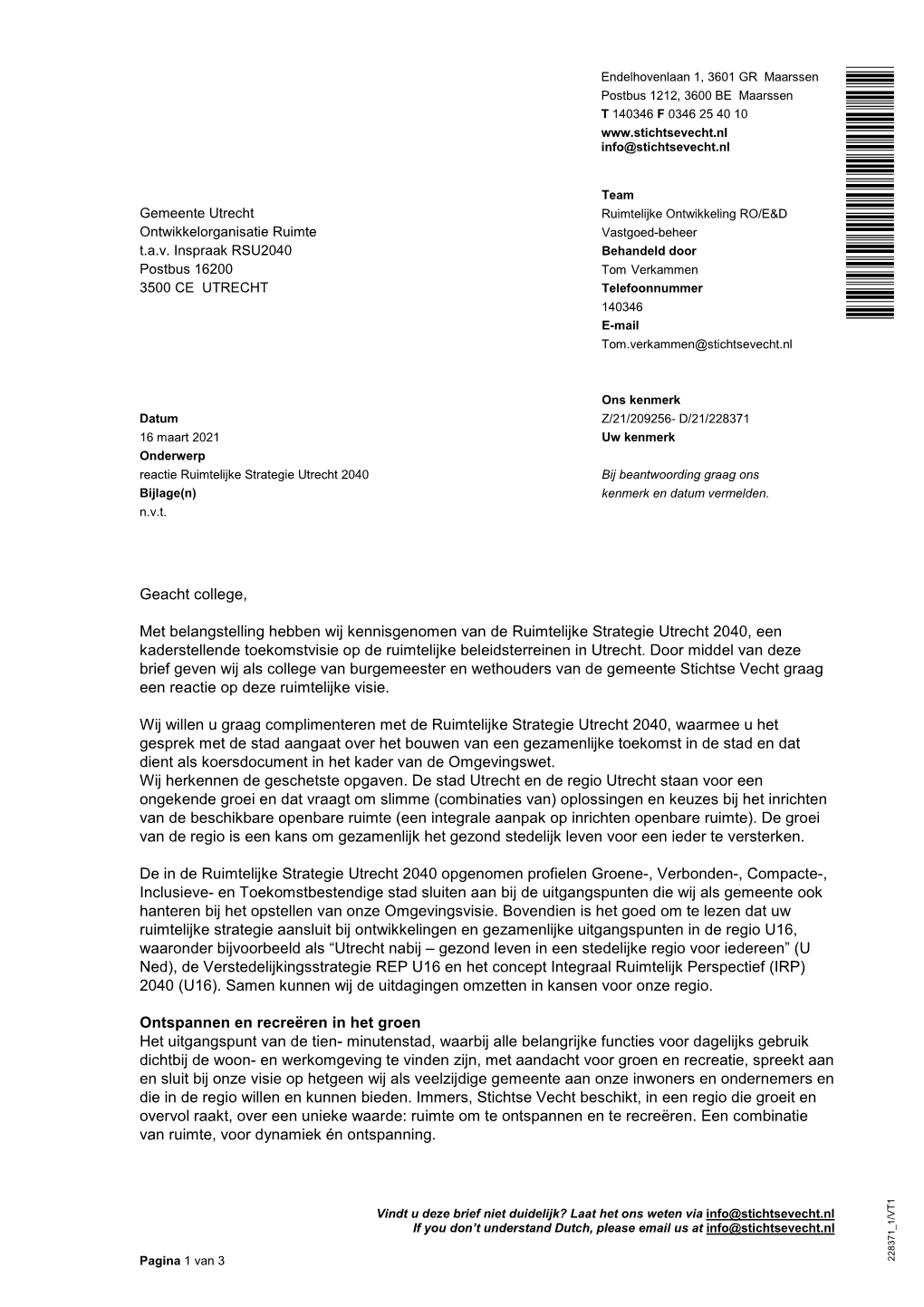 5 Inspraakreactie Stichtse Vecht RSU 2040.Pdf 148KB