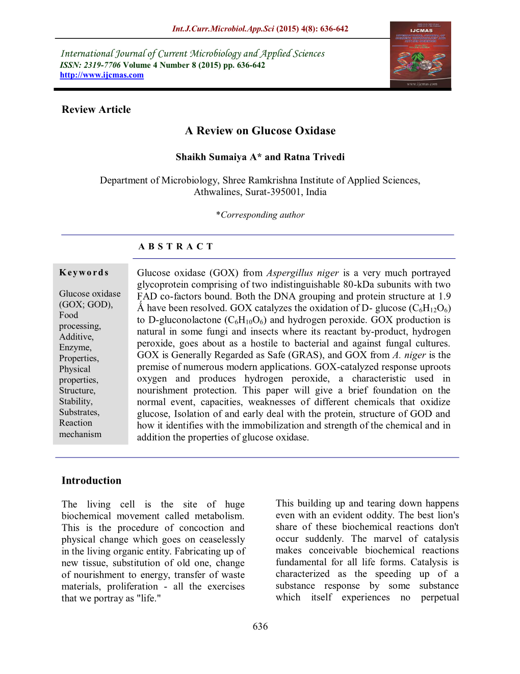 A Review on Glucose Oxidase