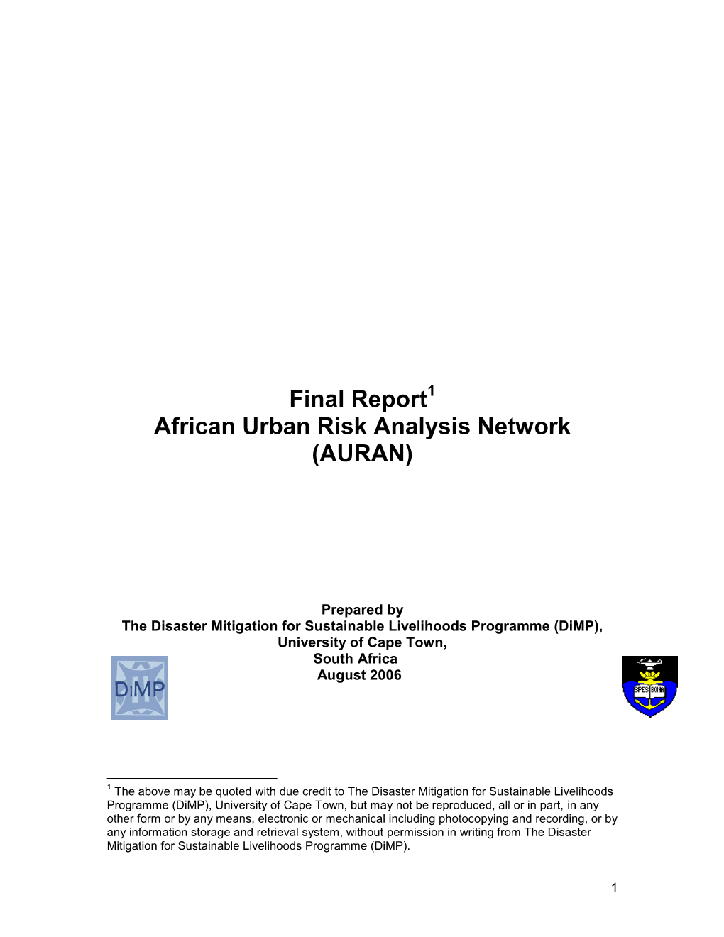 Final Report: African Urban Risk Analysis Network (AURAN)