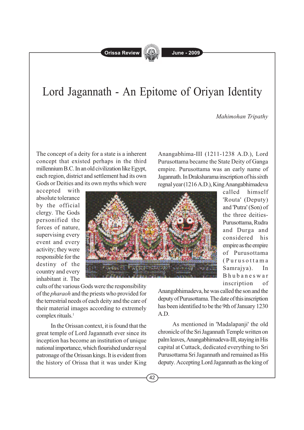 Lord Jagannath - an Epitome of Oriyan Identity