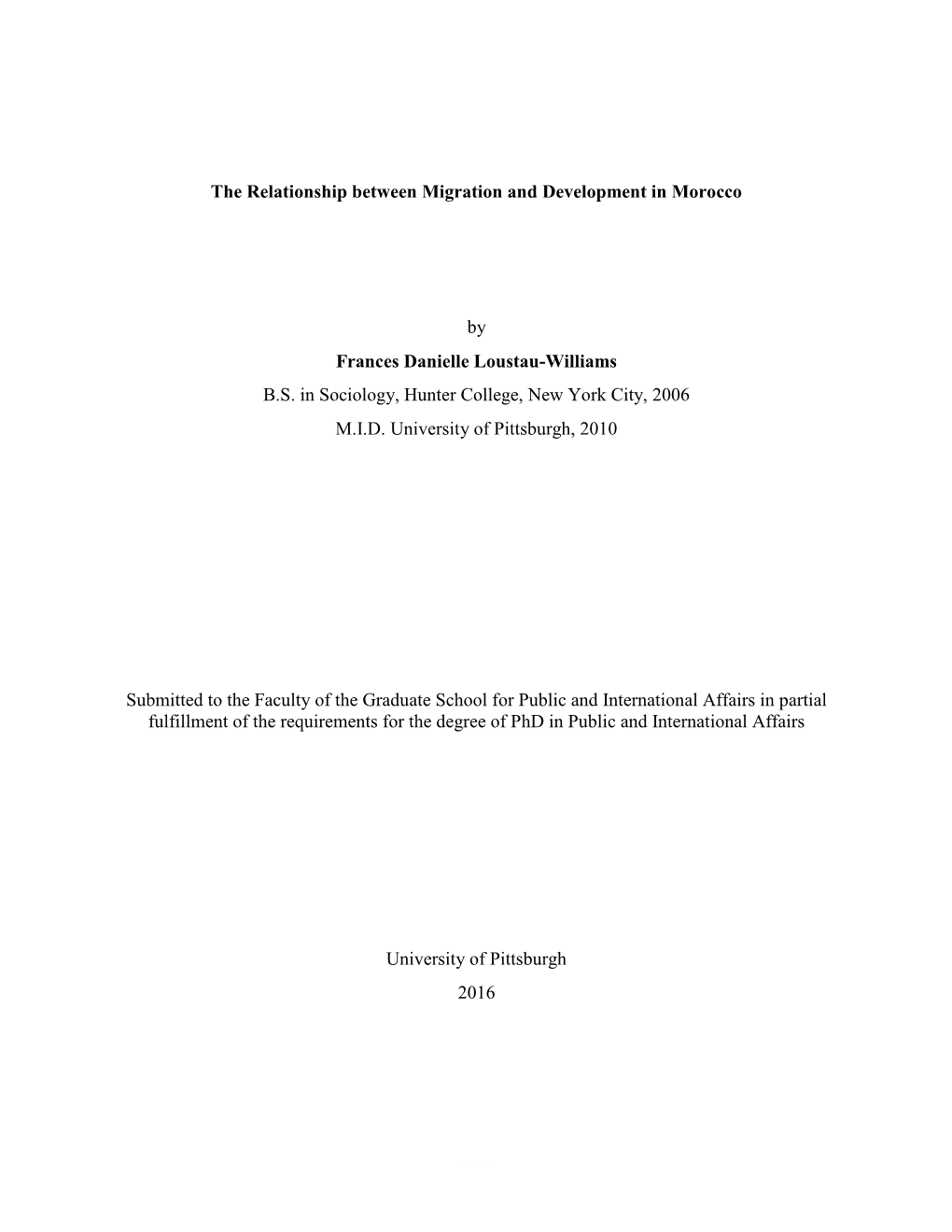 The Relationship Between Migration and Development in Morocco By