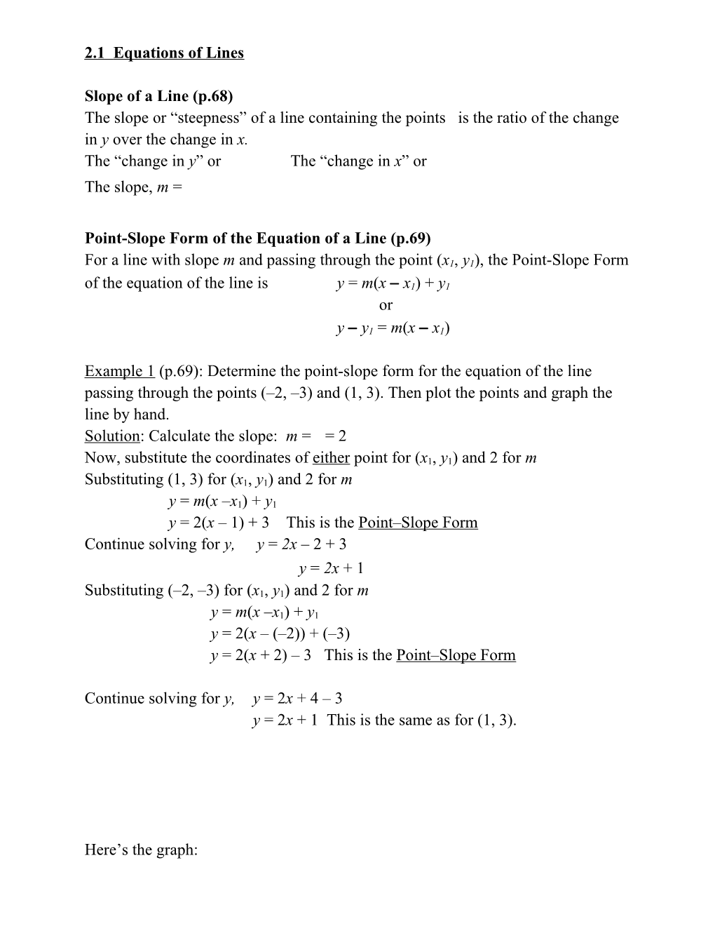 2.1 Equations of Lines