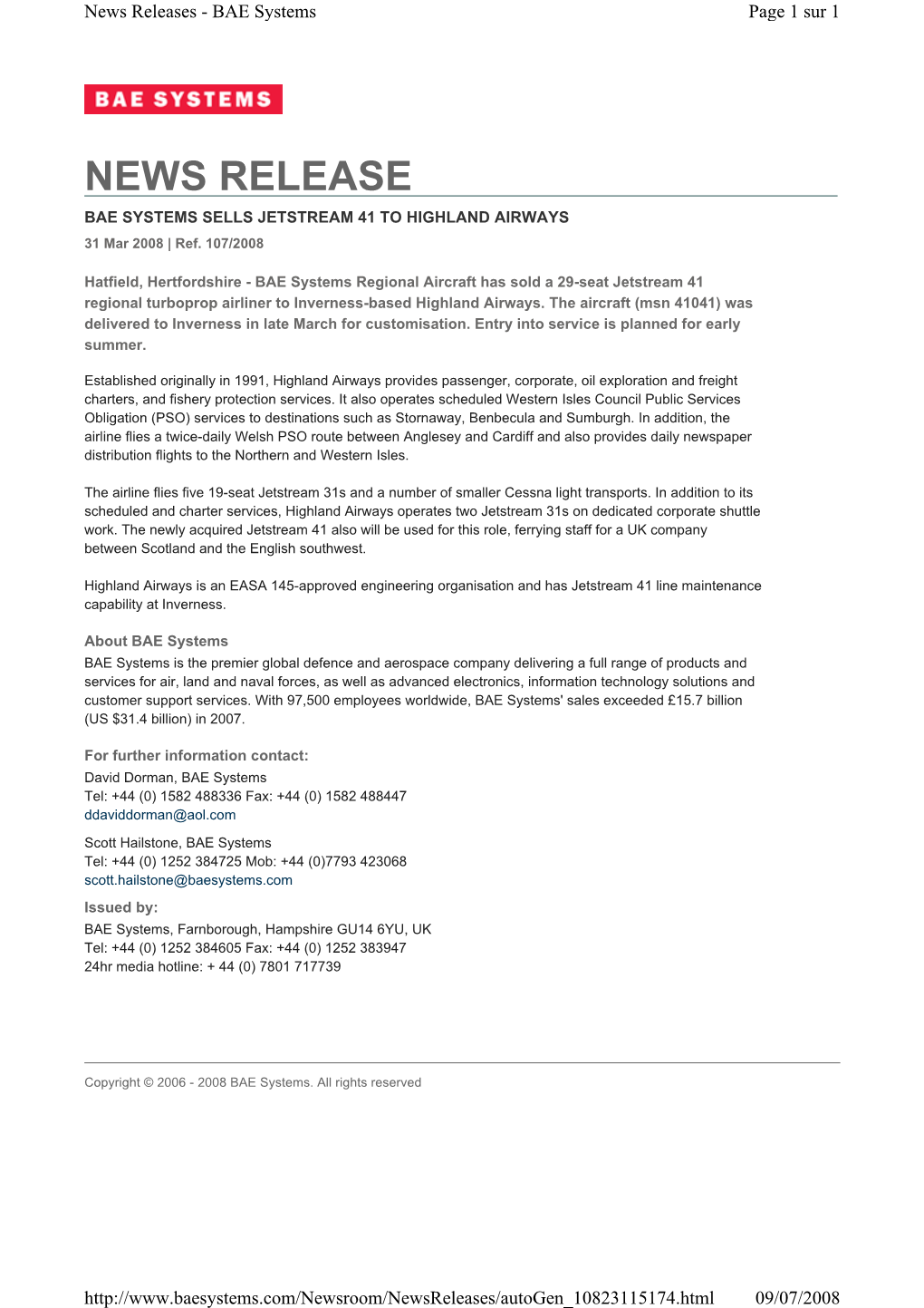 News Releases - BAE Systems Page 1 Sur 1