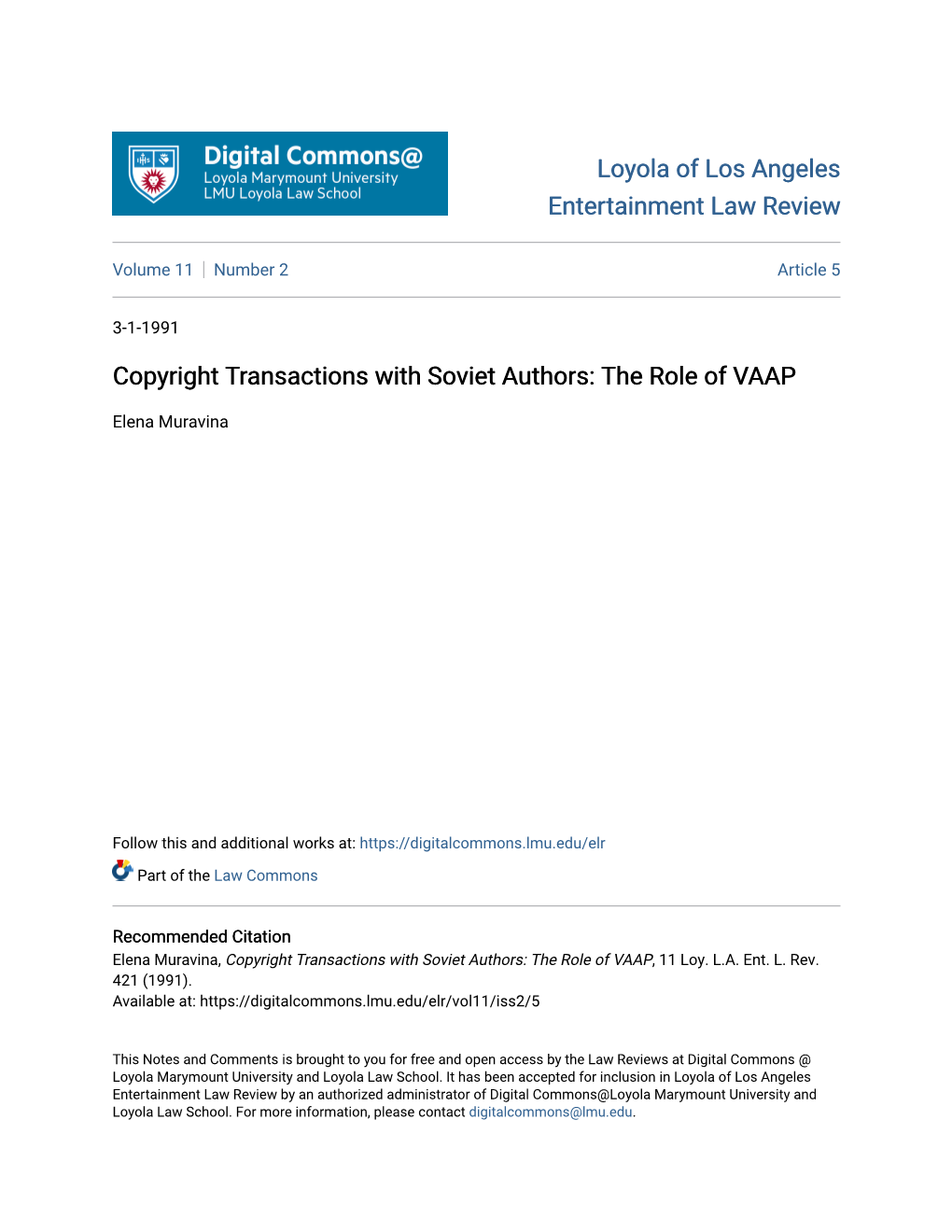 Copyright Transactions with Soviet Authors: the Role of VAAP