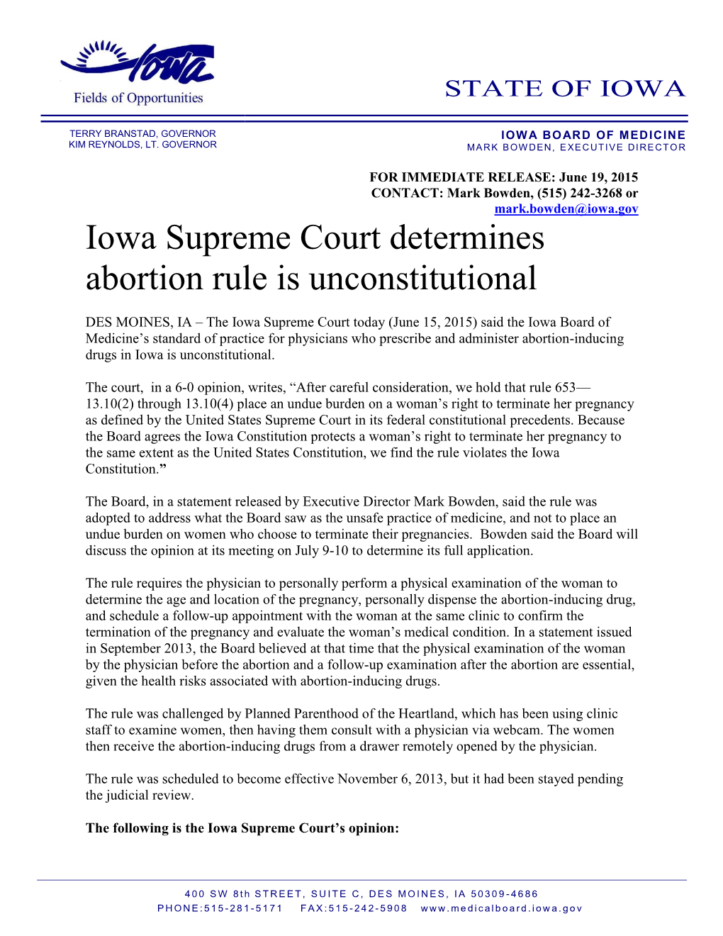 Iowa Supreme Court Determines Abortion Rule Is Unconstitutional