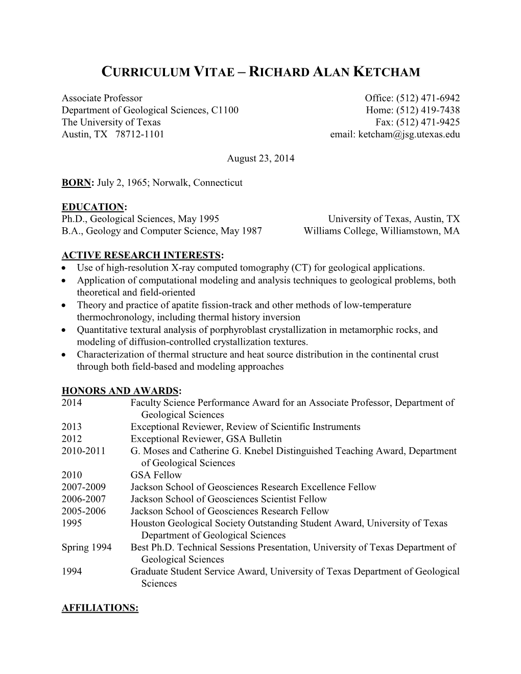 Curriculum Vitae – Richard Alan Ketcham