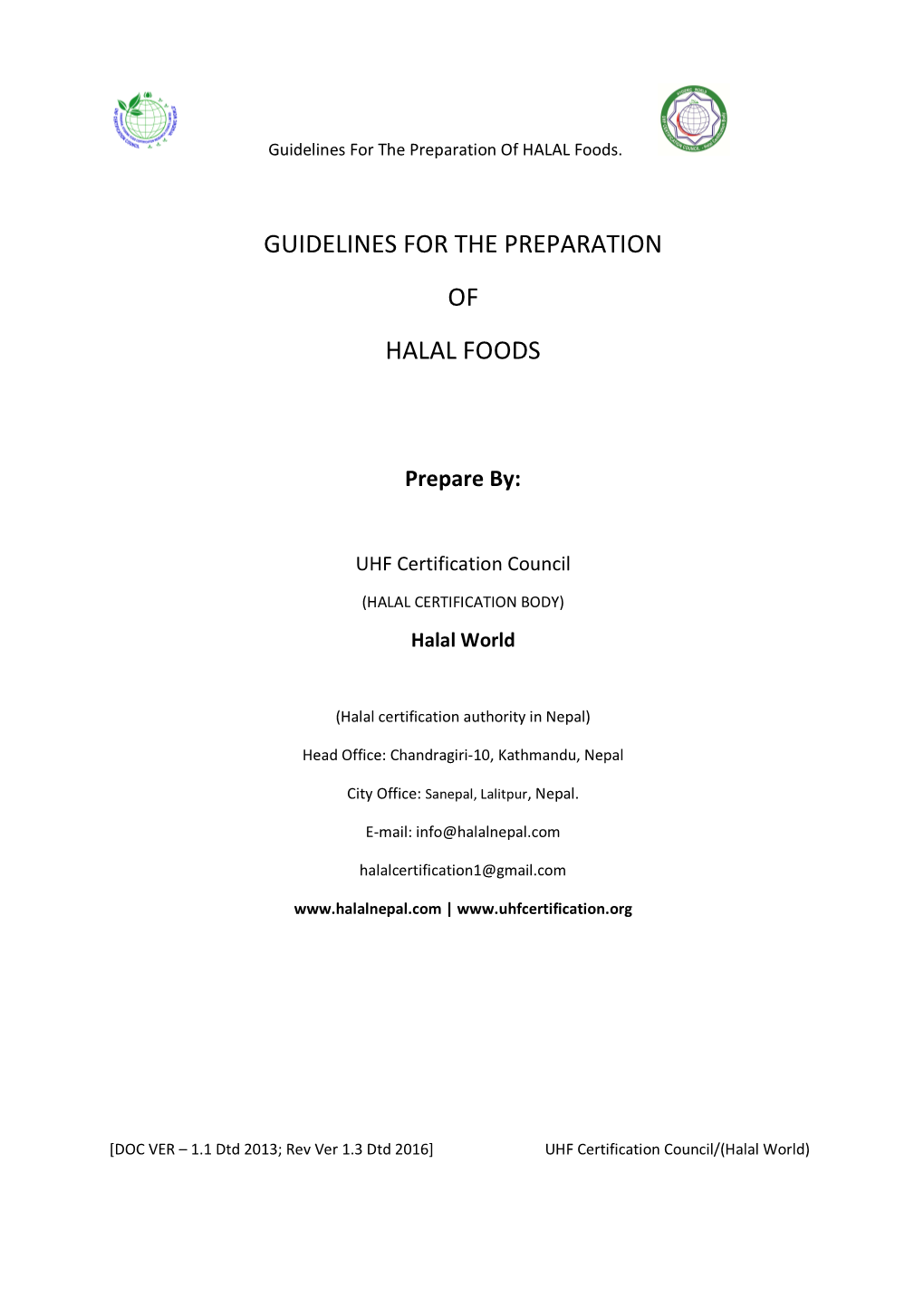 Halal GUIDELINES for the PREPARATION