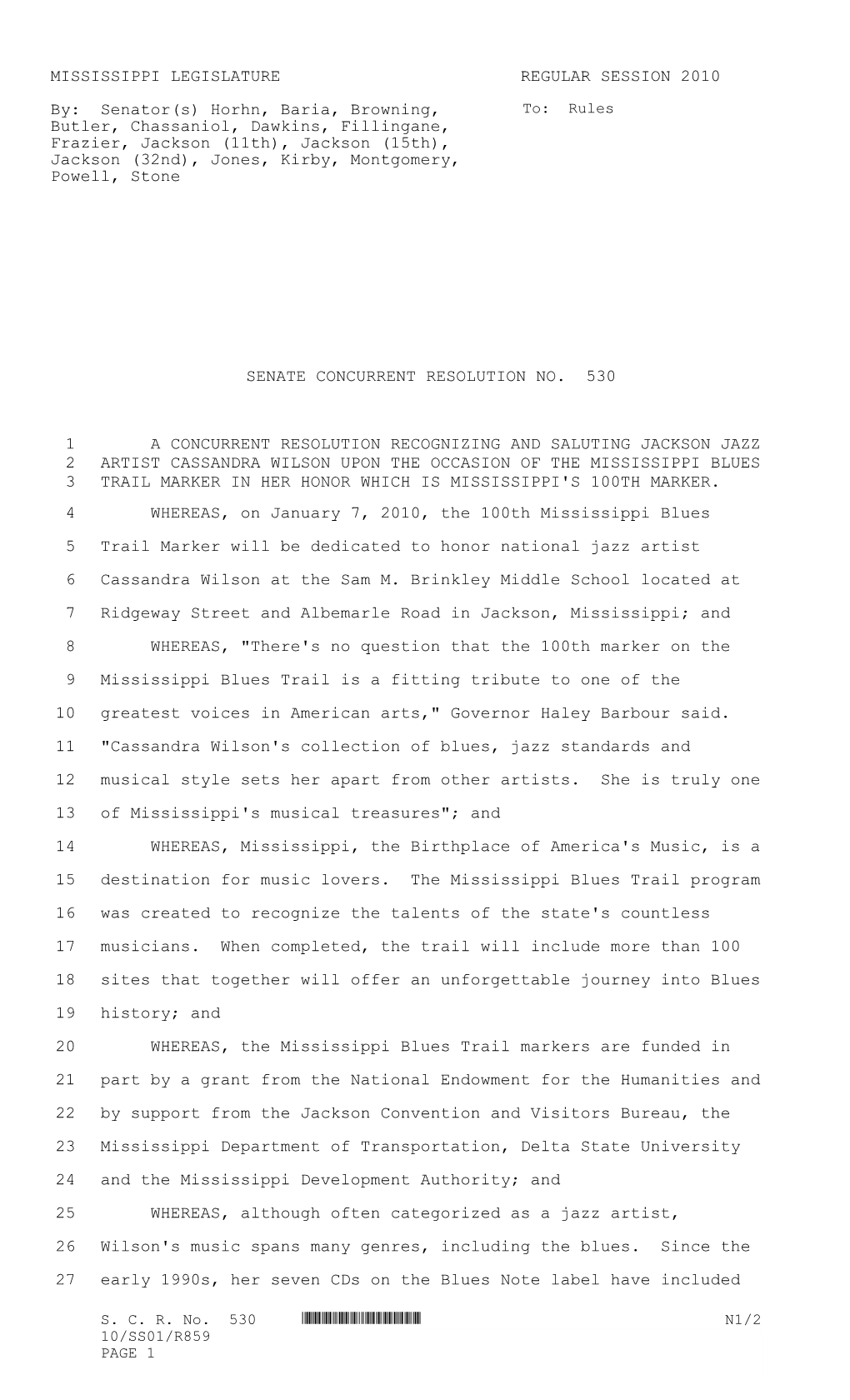 MISSISSIPPI LEGISLATURE REGULAR SESSION 2010 By