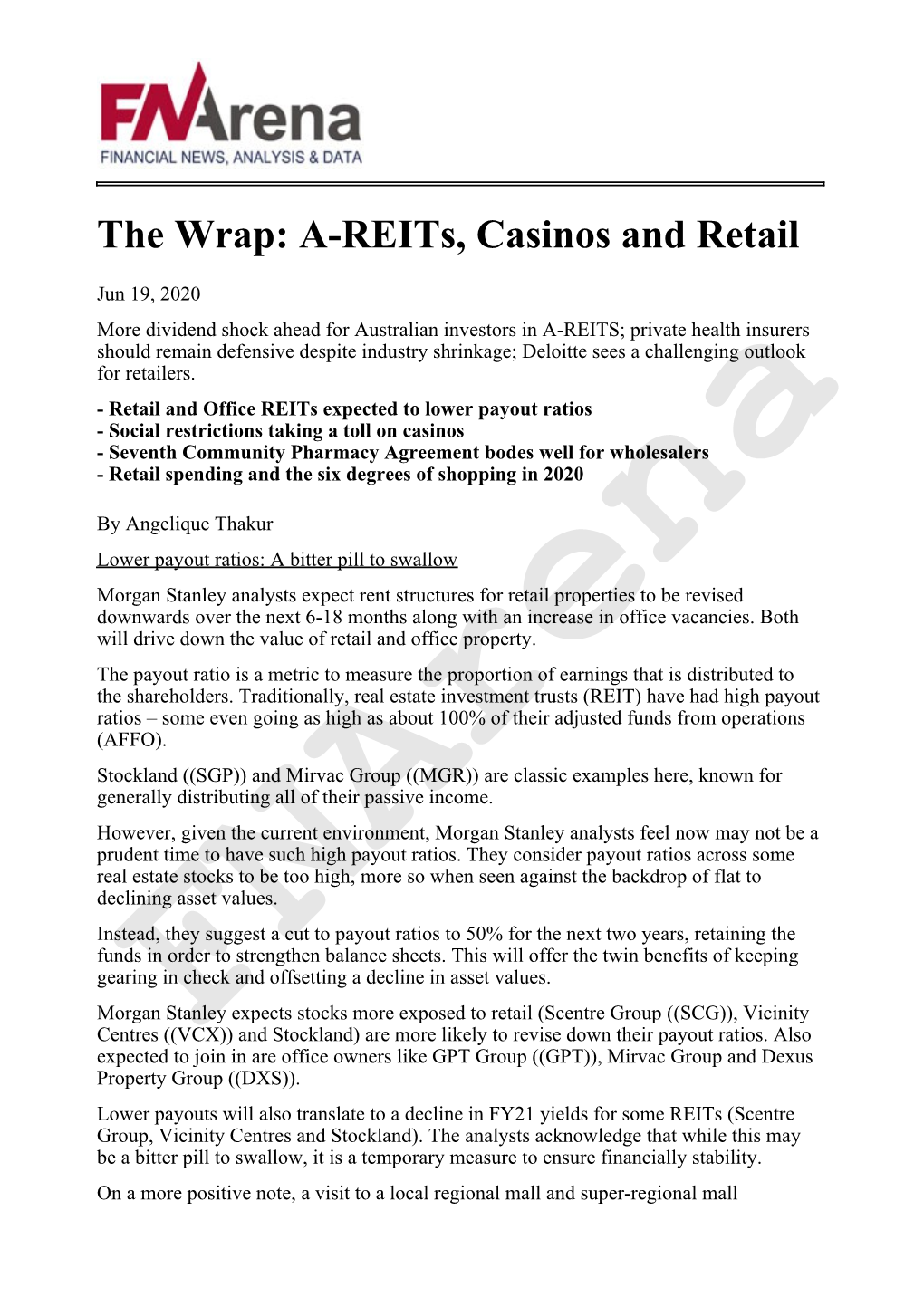A-Reits, Casinos and Retail