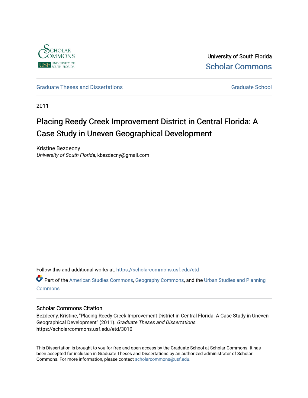 Placing Reedy Creek Improvement District in Central Florida: a Case Study in Uneven Geographical Development
