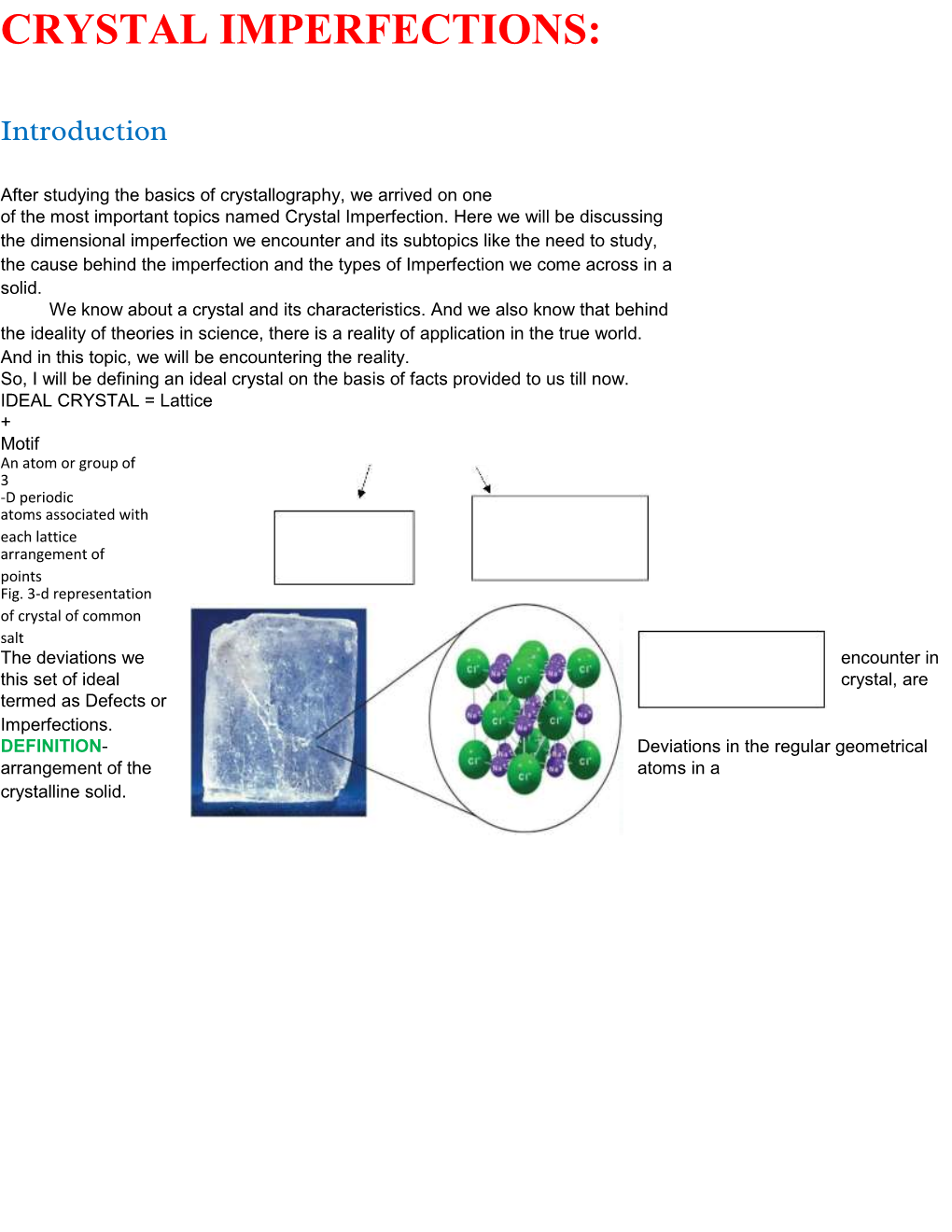 Crystal Imperfections-- Point, Line and Planar Defect