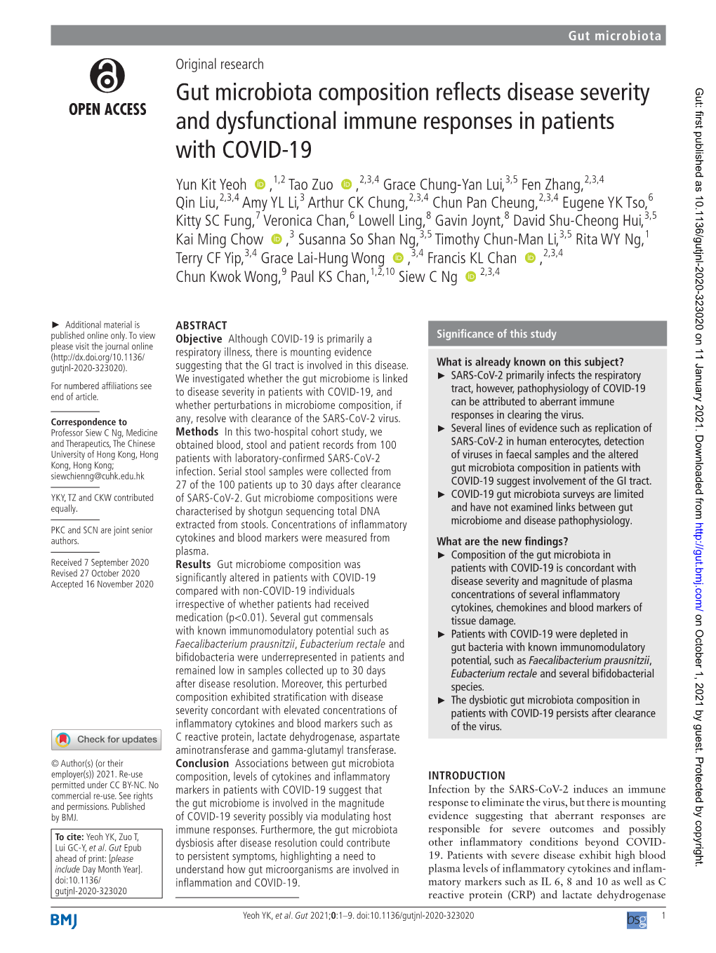 Gut Microbiota Composition Reflects Disease Severity and Dysfunctional