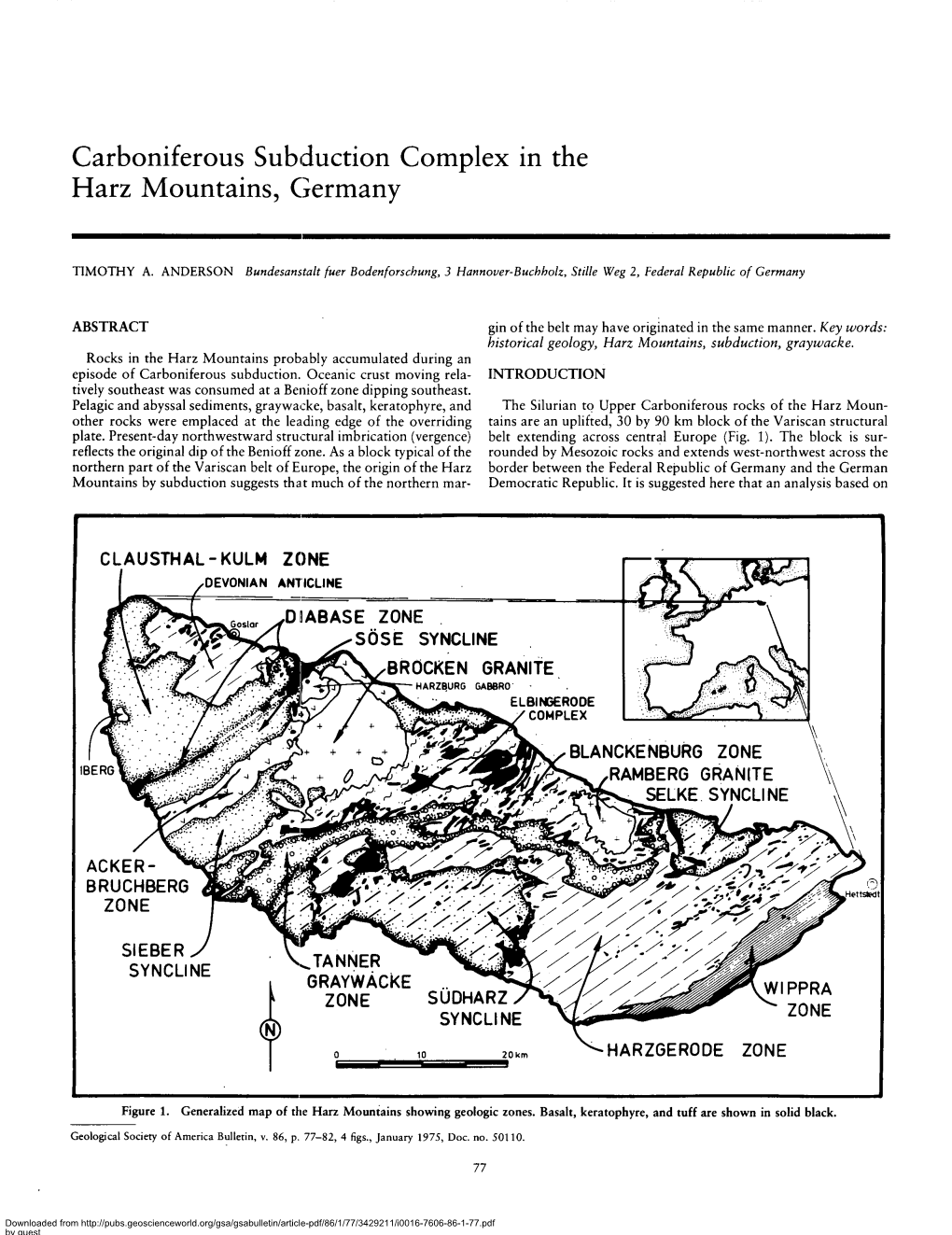 Carboniferous Subduction Complex in the Harz Mountains, Germany