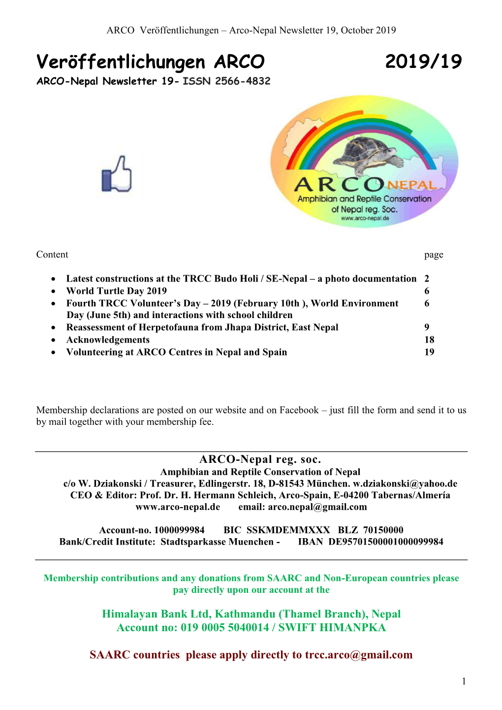 Veröffentlichungen ARCO 2019/19 ARCO-Nepal Newsletter 19- ISSN 2566-4832