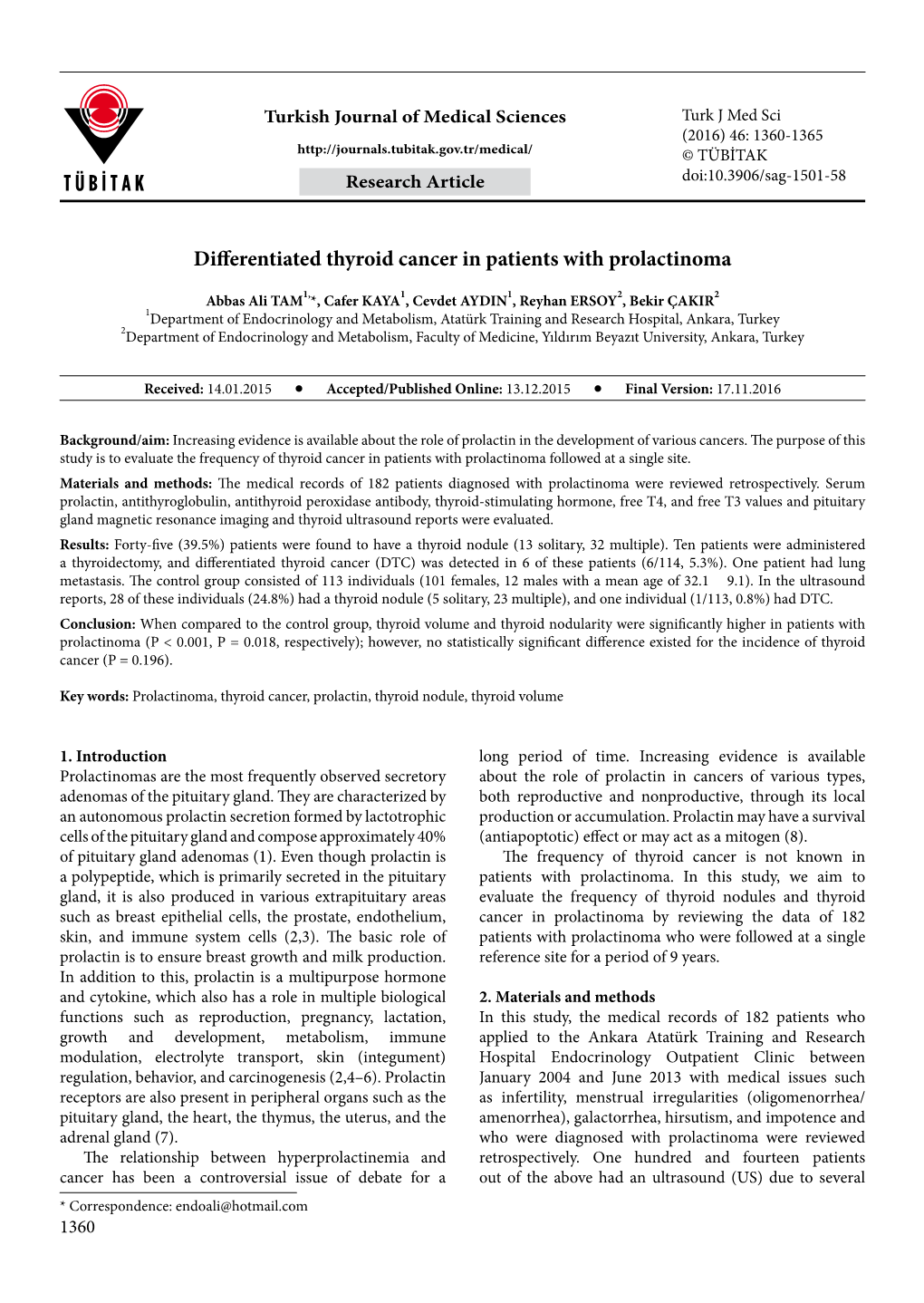 Differentiated Thyroid Cancer in Patients with Prolactinoma