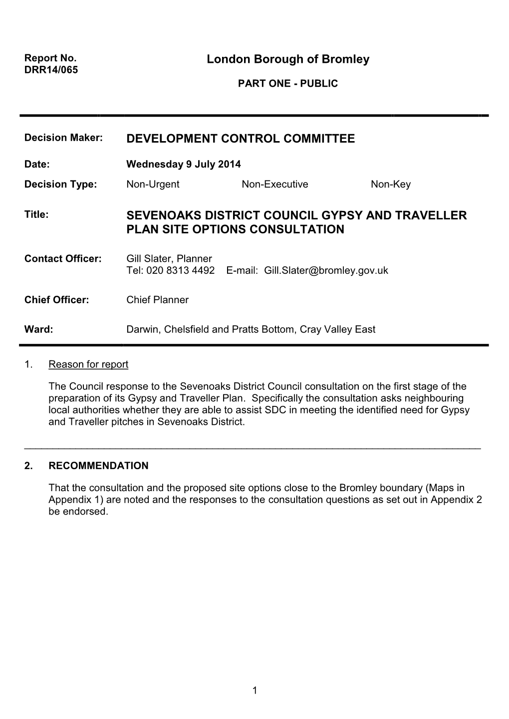 Sevenoaks District Council Gypsy and Traveller Plan Site Options Consultation