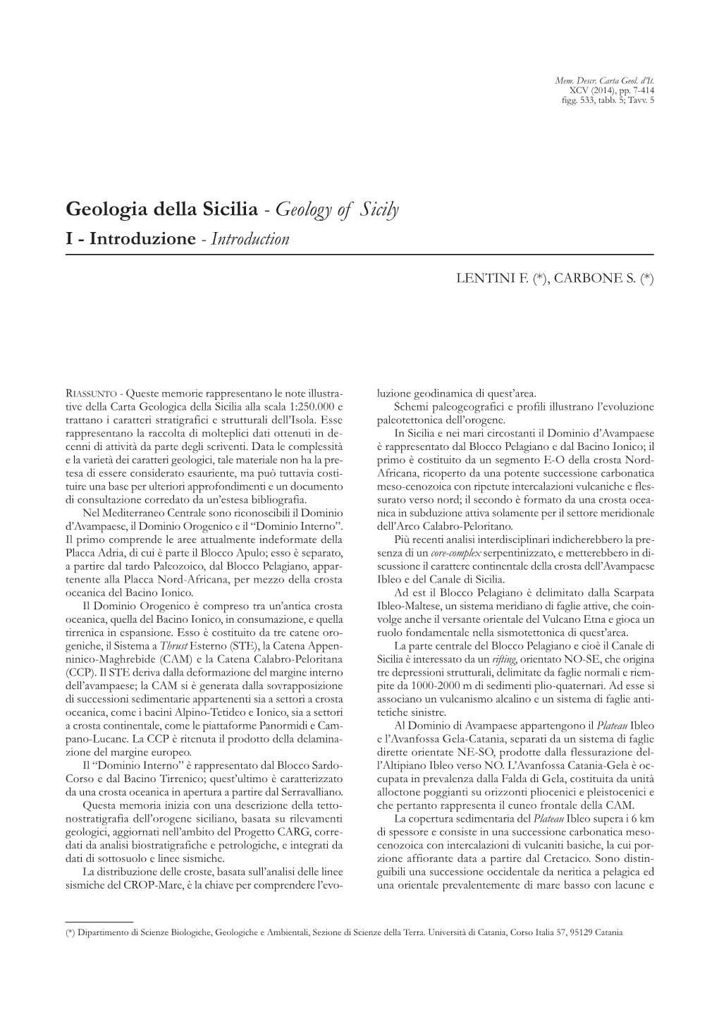 Geologia Della Sicilia - Geology of Sicily I - Introduzione - Introduction