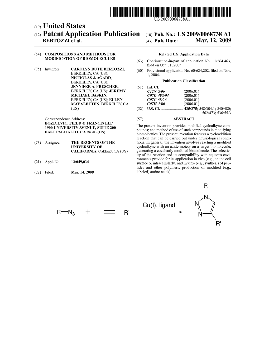 (12) Patent Application Publication (10) Pub. No.: US 2009/0068738A1 BERTOZZ Et Al