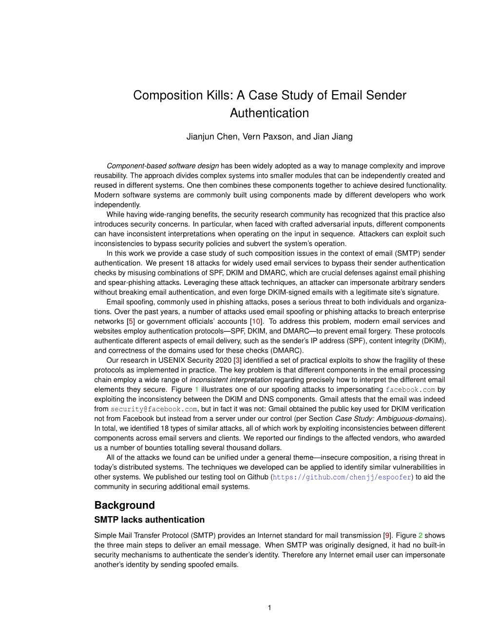 Composition Kills: a Case Study of Email Sender Authentication