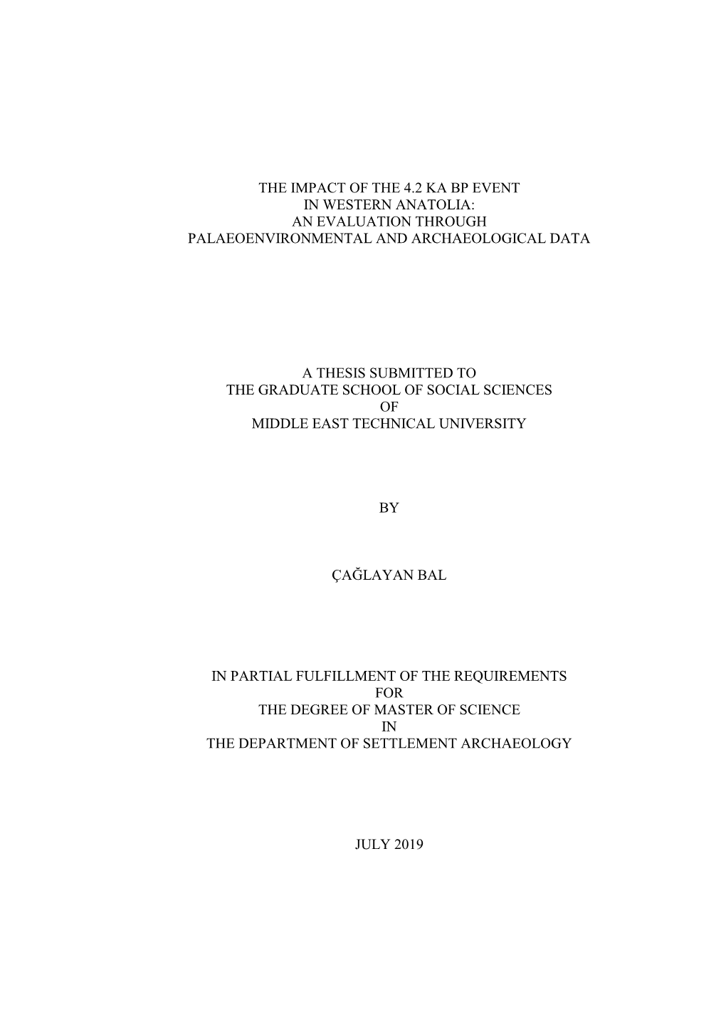 The Impact of the 4.2 Ka Bp Event in Western Anatolia: an Evaluation Through Palaeoenvironmental and Archaeological Data